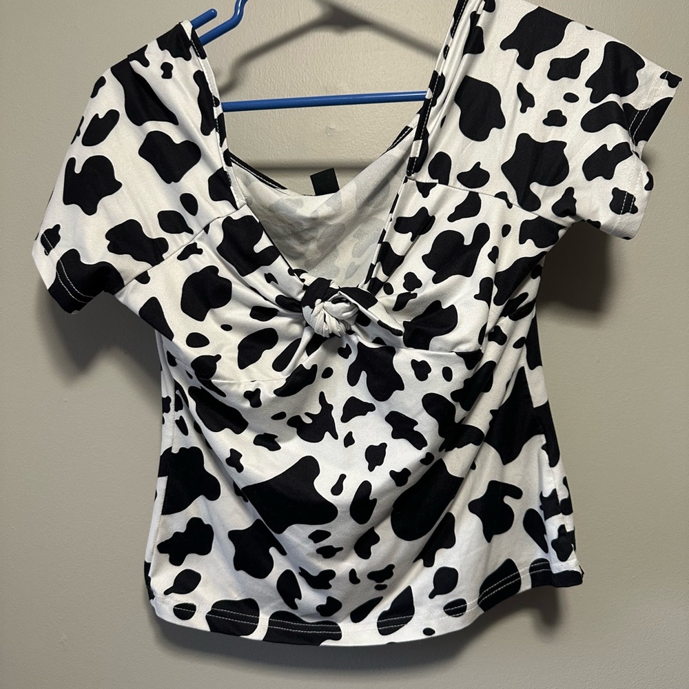 SHEIN Black and White Flutter Sleeve Tie Front Tee